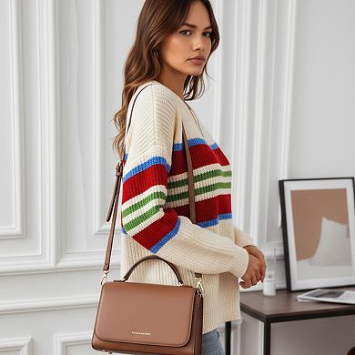 Women's Long Sleeve Striped Knit Sweater with Crew Neck and Relaxed Fit