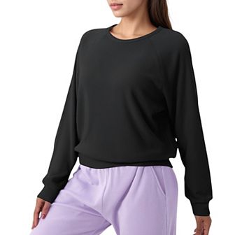 Women's Long Sleeve Crew Neck Pullover Top with Relaxed Fit and Ribbed Cuffs