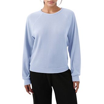 Women's Long Sleeve Crew Neck Pullover Top with Relaxed Fit and Ribbed Cuffs