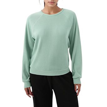 Women's Long Sleeve Crew Neck Pullover Top with Relaxed Fit and Ribbed Cuffs