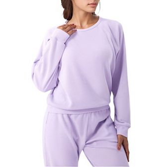 Women's Long Sleeve Crew Neck Pullover Top with Relaxed Fit and Ribbed Cuffs