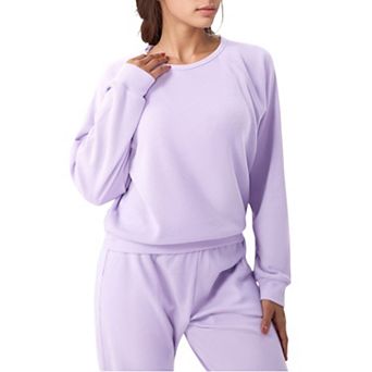 Women's Long Sleeve Crew Neck Pullover Top with Relaxed Fit and Ribbed Cuffs
