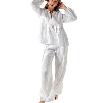 Women's Long Sleeve Relaxed Peplum Top and Wide Leg Pants 2 pc Set