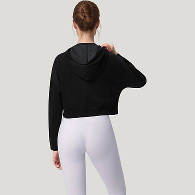 Women's Zip Front Cropped Hoodie with Long Sleeves and Drawstring Hood