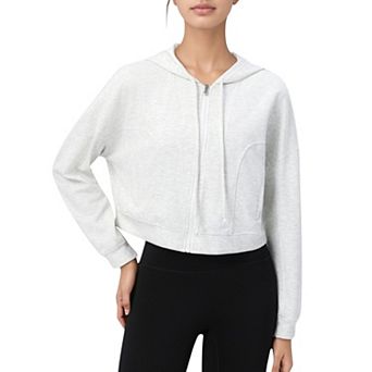 Women's Zip Front Cropped Hoodie with Long Sleeves and Drawstring Hood