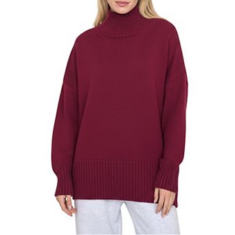 Women's Oversized Turtleneck Sweater with Long Sleeves and Ribbed Hem