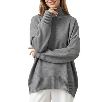 Women's Oversized Turtleneck Sweater with Long Sleeves and Ribbed Hem