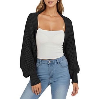 Women's Open Front Long Sleeve Knit Shrug Cardigan with Cropped Fit