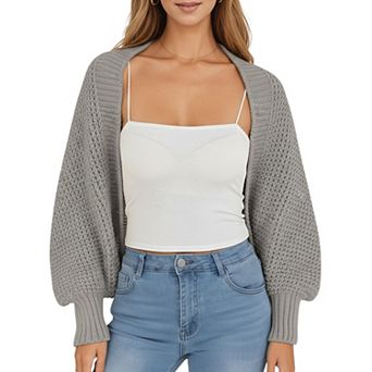 Women's Open Front Long Sleeve Knit Shrug Cardigan with Cropped Fit