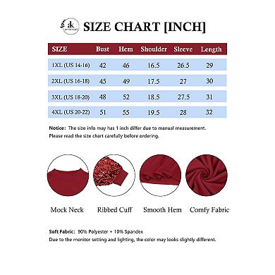 Women's Plus Size Sparkle Sequin Sweatshirt Mock Neck Pullover Long Sleeve Glitter Party Tops