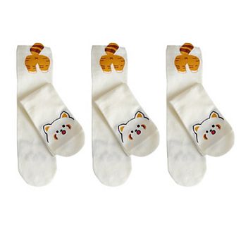 Women's 3-Pair Cotton Blend Socks with Cute Animal Designs Breathable and Comfortable