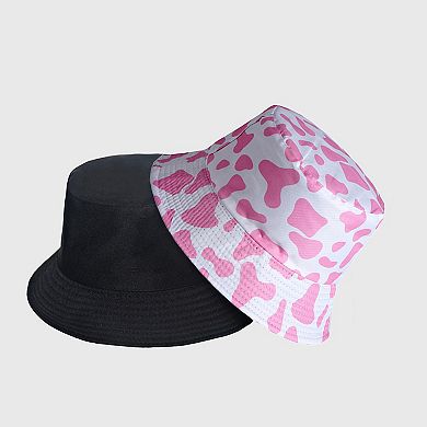 Women's Cow Print Bucket Hat - Double - Sided Wear