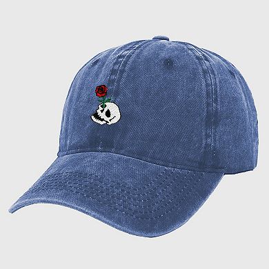 Women's Vintage Washed Baseball Cap with Skull and Rose Embroidery