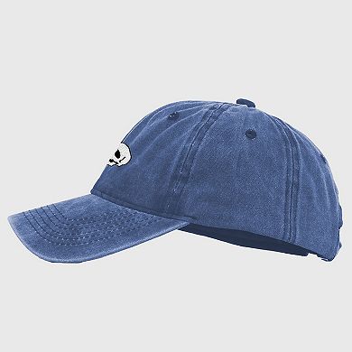 Women's Vintage Washed Baseball Cap with Skull and Rose Embroidery