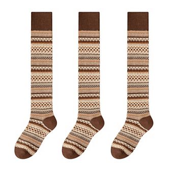 Women's 3-Pair Pack Knee-High Warm Socks with Vintage Stripe Design