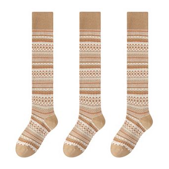 Women's 3-Pair Pack Knee-High Warm Socks with Vintage Stripe Design