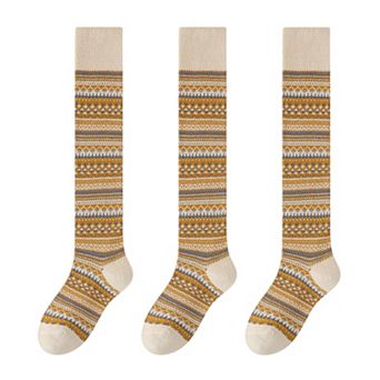 Women's 3-Pair Pack Knee-High Warm Socks with Vintage Stripe Design
