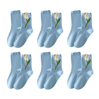 6 pk Women's Ankle Socks with Tulip Embroidery