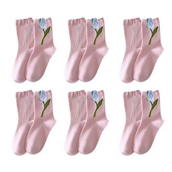 6 pk Women's Ankle Socks with Tulip Embroidery