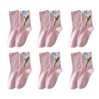 6 pk Women's Ankle Socks with Tulip Embroidery