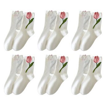 6 pk Women's Ankle Socks with Tulip Embroidery