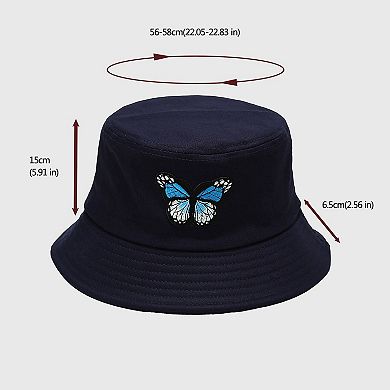 Women's Bucket Hat with Butterfly Embroidery
