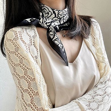 Fashion Satin Silk Scarf with Polka Dot and Floral Patterns Versatile Accessory