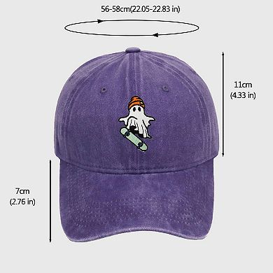 Women's Vintage Washed Baseball Cap with Skateboarding Ghost Embroidery