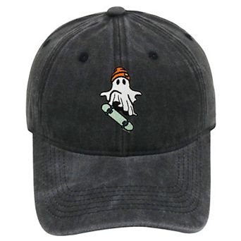 Women's Vintage Washed Baseball Cap with Skateboarding Ghost Embroidery