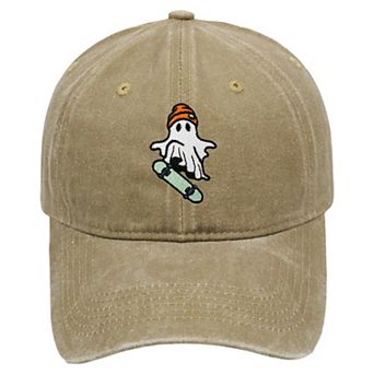 Women's Vintage Washed Baseball Cap with Skateboarding Ghost Embroidery
