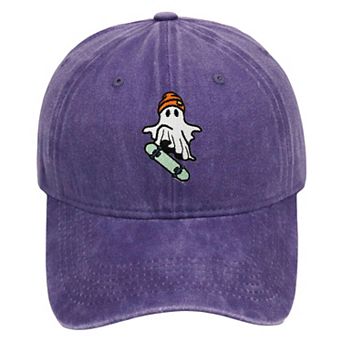 Women's Vintage Washed Baseball Cap with Skateboarding Ghost Embroidery