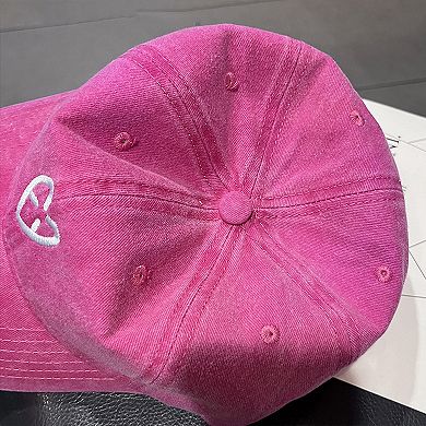 Women's Coral Vintage Washed Baseball Cap with Heart Embroidery