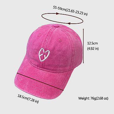 Women's Coral Vintage Washed Baseball Cap with Heart Embroidery