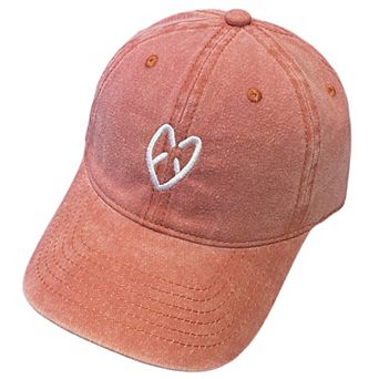 Women's Coral Vintage Washed Baseball Cap with Heart Embroidery