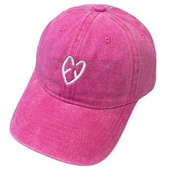 Women's Coral Vintage Washed Baseball Cap with Heart Embroidery