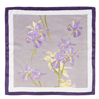 Satin Square Scarf with Elegant Floral Print for Neck Hair and Handbag Accessory