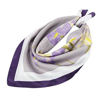 Satin Square Scarf with Elegant Floral Print for Neck Hair and Handbag Accessory