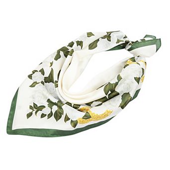 Satin Square Scarf with Elegant Floral Print for Neck Hair and Handbag Accessory