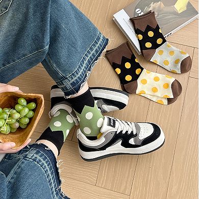 6pk Women's Color - Blocked Polka Dot Cotton Ankle Socks - Trendy Ins - Style Socks