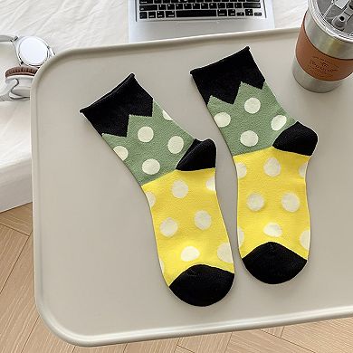 6pk Women's Color - Blocked Polka Dot Cotton Ankle Socks - Trendy Ins - Style Socks