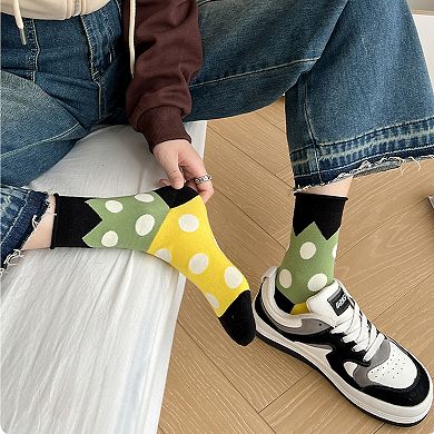 6pk Women's Color - Blocked Polka Dot Cotton Ankle Socks - Trendy Ins - Style Socks