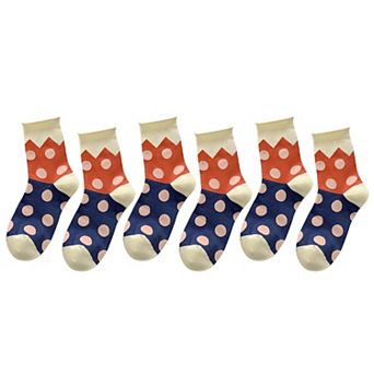 6 pk Women's Color - Blocked Polka Dot Cotton Ankle Socks - Trendy Ins - Style Socks