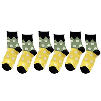 6 pk Women's Color - Blocked Polka Dot Cotton Ankle Socks - Trendy Ins - Style Socks