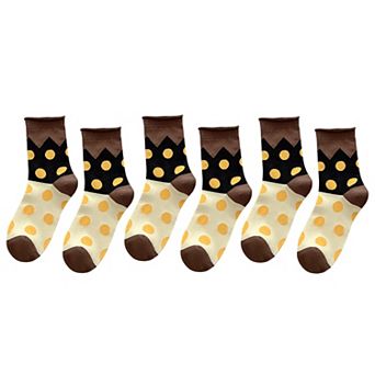 6 pk Women's Color - Blocked Polka Dot Cotton Ankle Socks - Trendy Ins - Style Socks