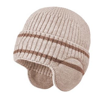 Women's Striped Knit Beanie with Ear Flaps - Winter Warm Hat