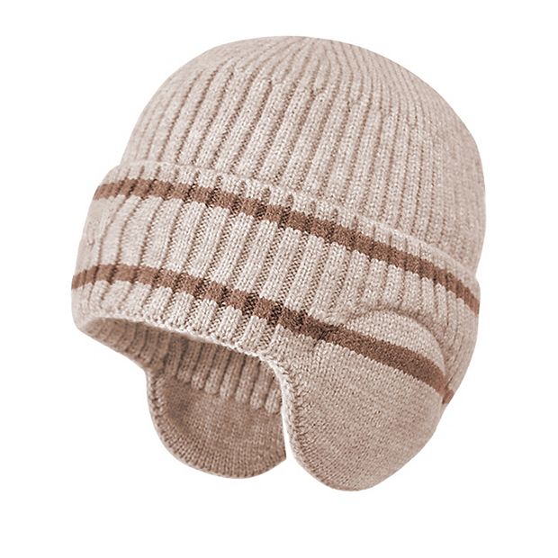 Women's Striped Knit Beanie with Ear Flaps - Winter Warm Hat