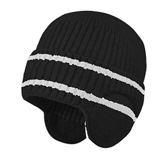 Women's Striped Knit Beanie with Ear Flaps - Winter Warm Hat