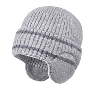 Women's Striped Knit Beanie with Ear Flaps - Winter Warm Hat