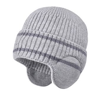 Women's Striped Knit Beanie with Ear Flaps - Winter Warm Hat