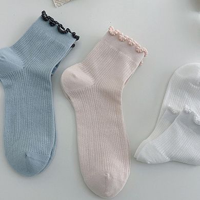 Women's 3-Pair Pack Cotton Mesh Ankle Socks with Delicate Ruffle Trim